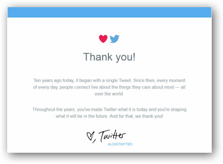 Twitter's thank you card